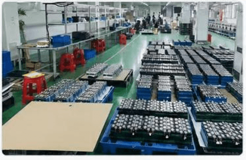 Solar lighting components being assembled in the factory
