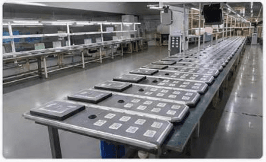 Finished solar lighting units on the factory conveyor line